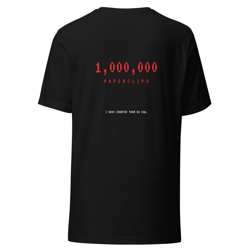 1,000,000 paperclips on a Bella+Canvas 3001, black, back print